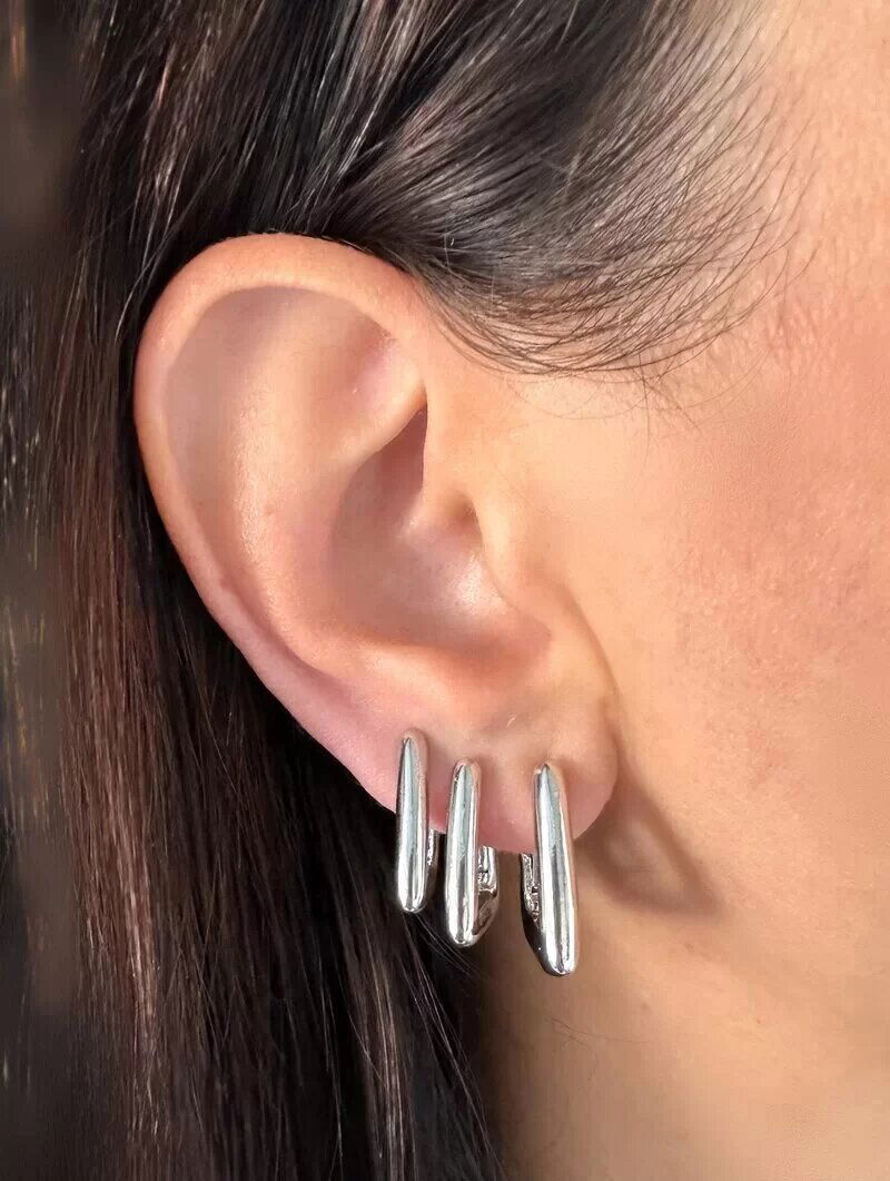 Trio de Brincos Folheado a Ouro 18k e Prata Argolas Triangulares