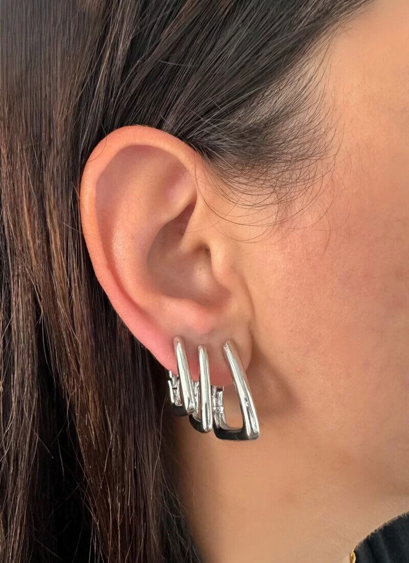 Trio de Brincos Folheado a Ouro 18k e Prata Argolas Triangulares Lisas