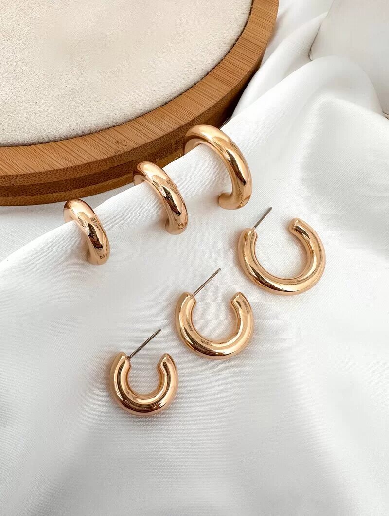 Trio de Brincos Folheado a Ouro 18k e Prata Argolas Tubo Fina