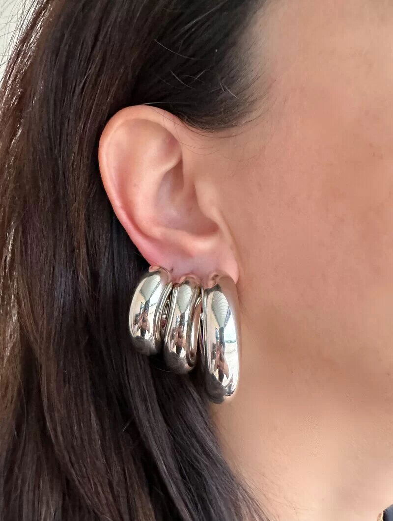 Trio de Brincos Folheado a Ouro 18k e Prata Argolas Tubo Lisa