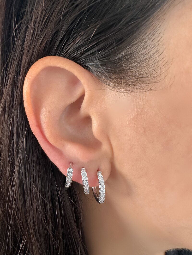 Trio de Brincos Folheado a Ouro 18k e Prata Argolinha com Zircônias