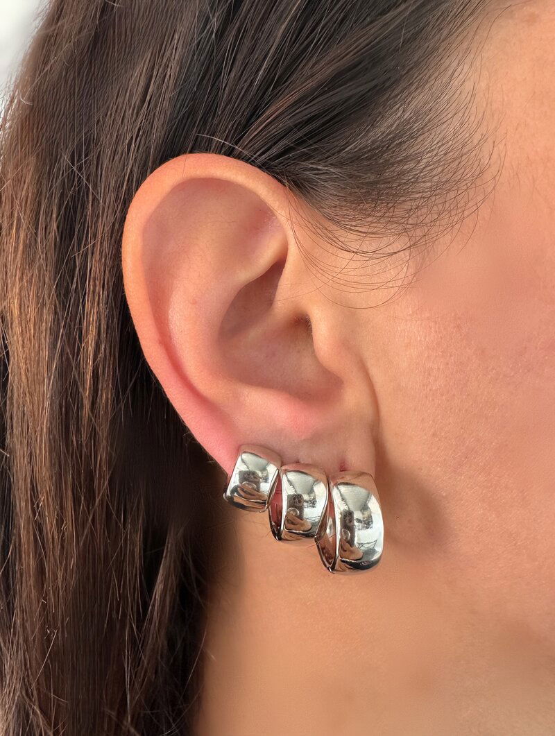 Trio de Brincos Folheado a Ouro 18k e Prata Argolinha Grossa Lisa com Fecho