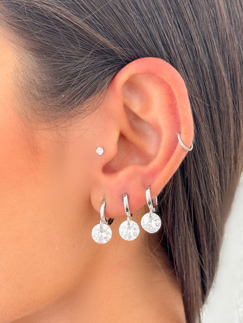 Trio de Brincos Folheado a Ouro 18k e Prata Argolinhas com Cristais