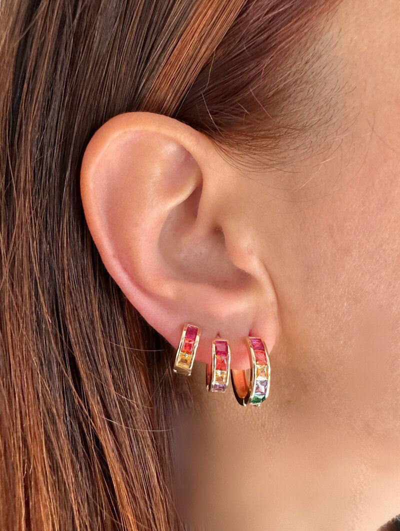 Trio de Brincos Folheado a Ouro 18k e Prata Argolinhas com Fecho e Zircônias