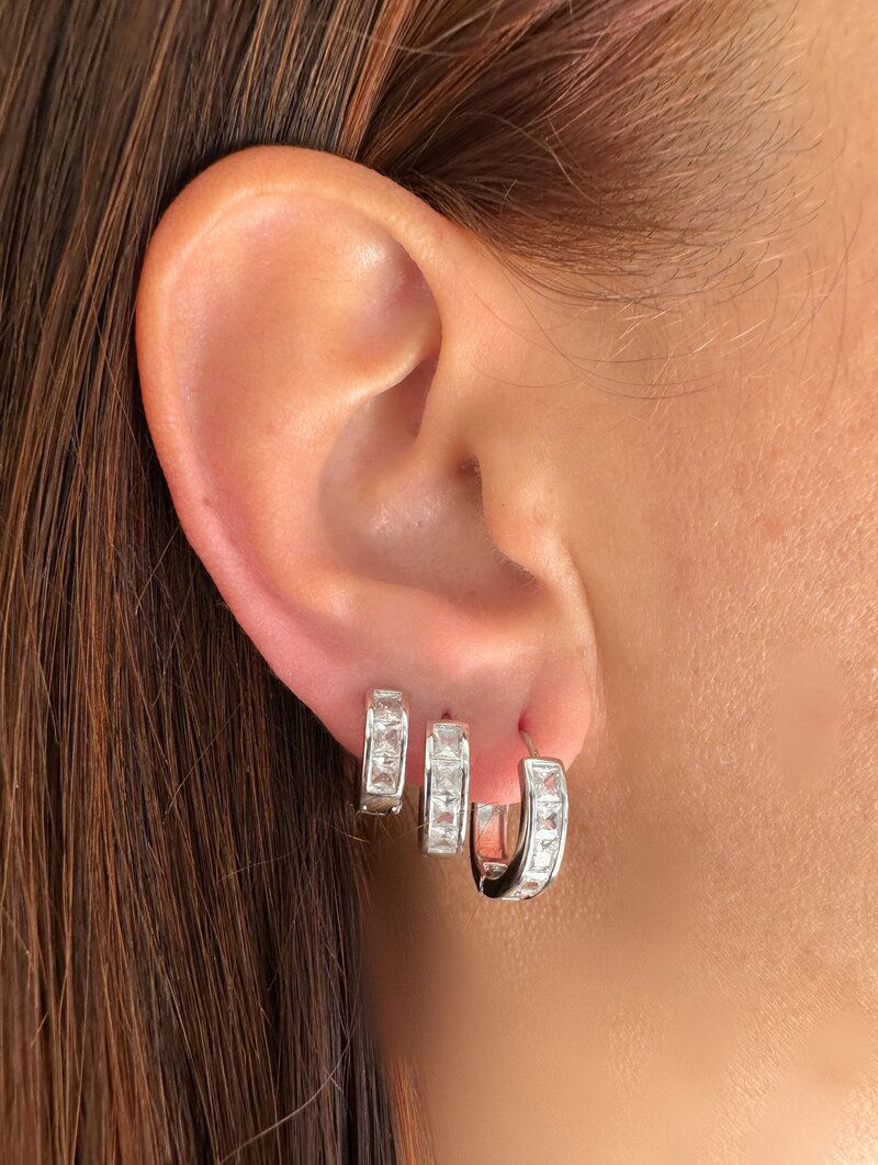 Trio de Brincos Folheado a Ouro 18k e Prata Argolinhas com Fecho e Zircônias