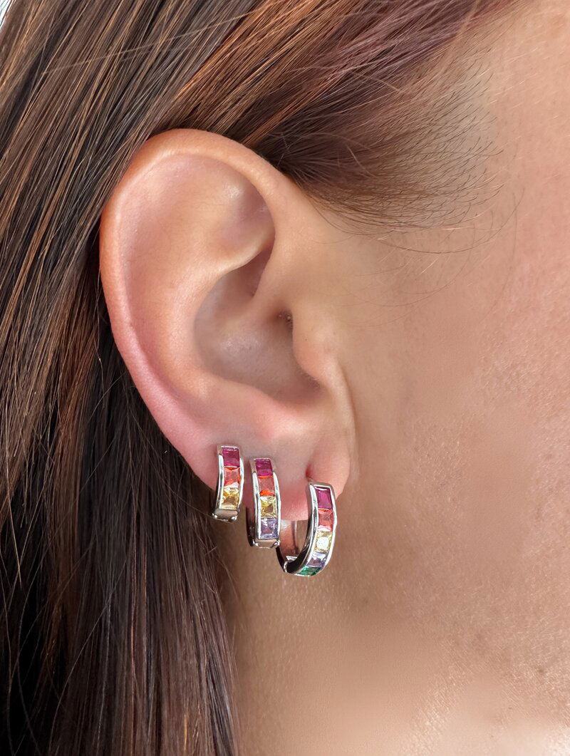 Trio de Brincos Folheado a Ouro 18k e Prata Argolinhas com Fecho e Zircônias