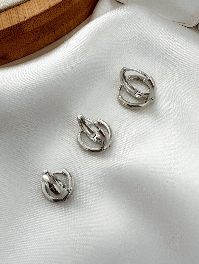 Trio de Brincos Folheado a Ouro 18k e Prata Argolinhas Fina Lisa