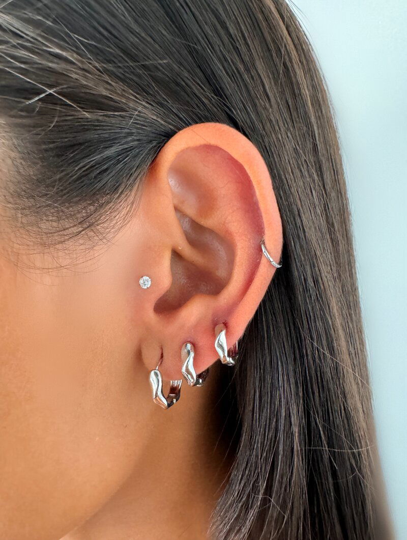 Trio de Brincos Folheado a Ouro 18k e Prata Argolinhas Marteladas