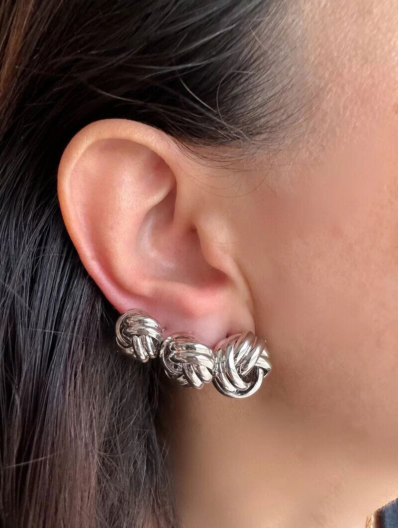 Trio de Brincos Folheado a Ouro 18k e Prata Bottons Design Nó