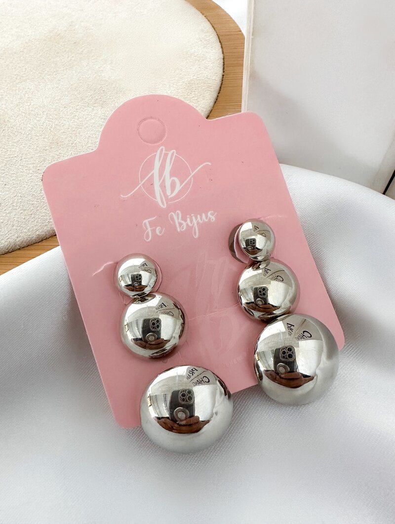 Trio de Brincos Folheado a Ouro 18k e Prata Bottons Lisos