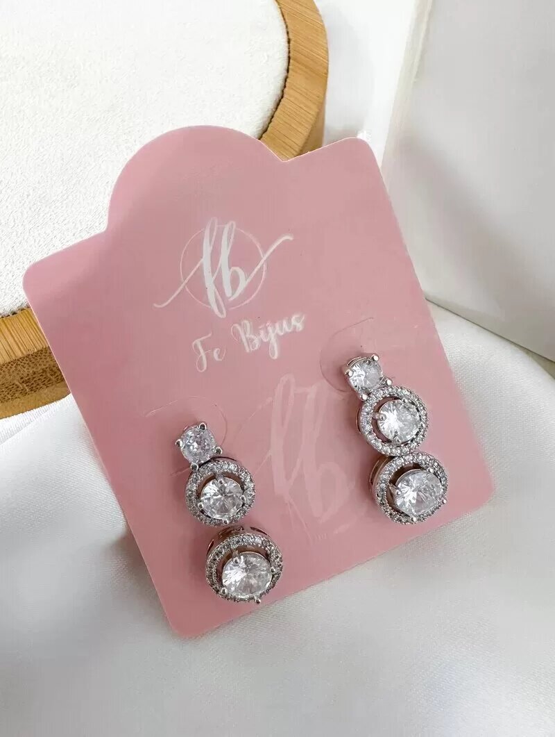 Trio de Brincos Folheado a Ouro 18k e Prata Circulos Cravejados com Zircônia