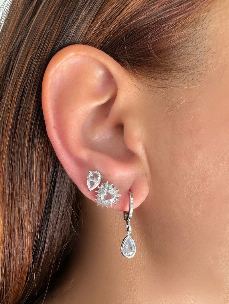 Trio de Brincos Folheado a Ouro 18k e Prata Coração, Gota e Argolinha