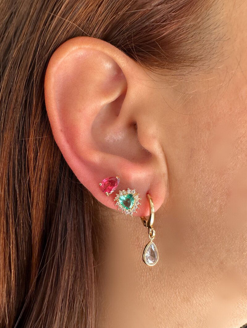 Trio de Brincos Folheado a Ouro 18k e Prata Coração, Gota e Argolinha