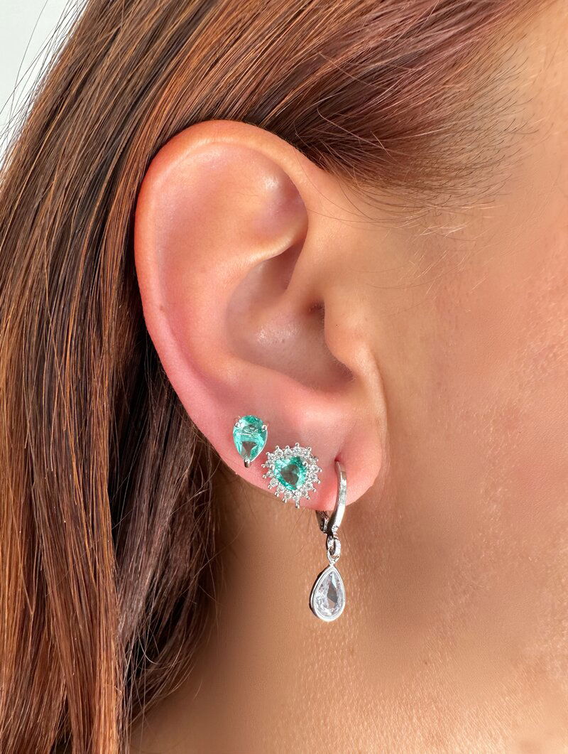 Trio de Brincos Folheado a Ouro 18k e Prata Coração, Gota e Argolinha