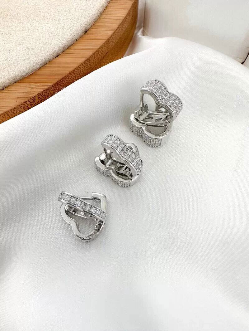 Trio de Brincos Folheado a Ouro 18k e Prata Coração Cravejado com Micro Zircônia