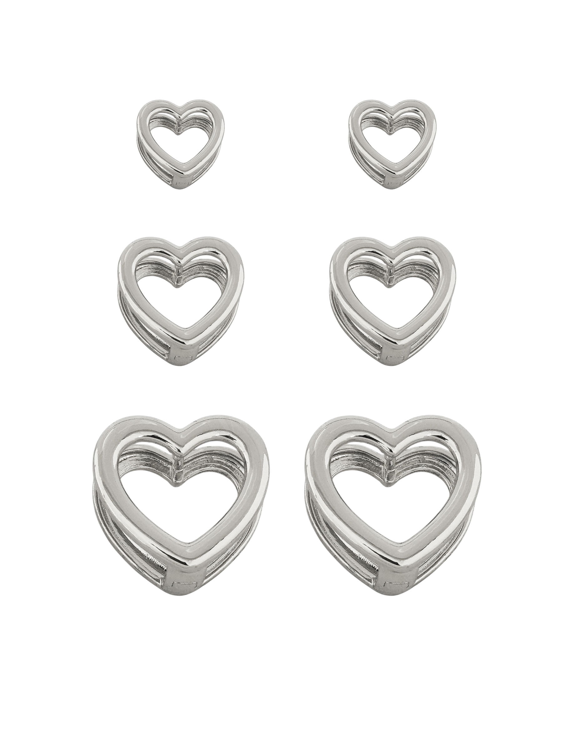 Trio de Brincos Folheado a Ouro 18k e Prata Coração Vazado