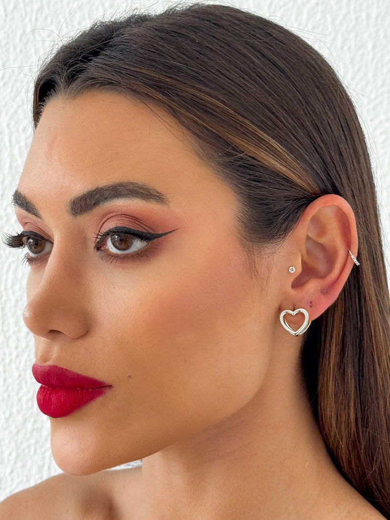 Trio de Brincos Folheado a Ouro 18k e Prata Coração Vazado