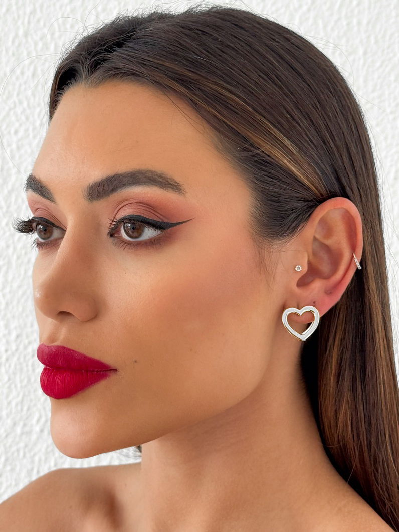 Trio de Brincos Folheado a Ouro 18k e Prata Coração Vazado