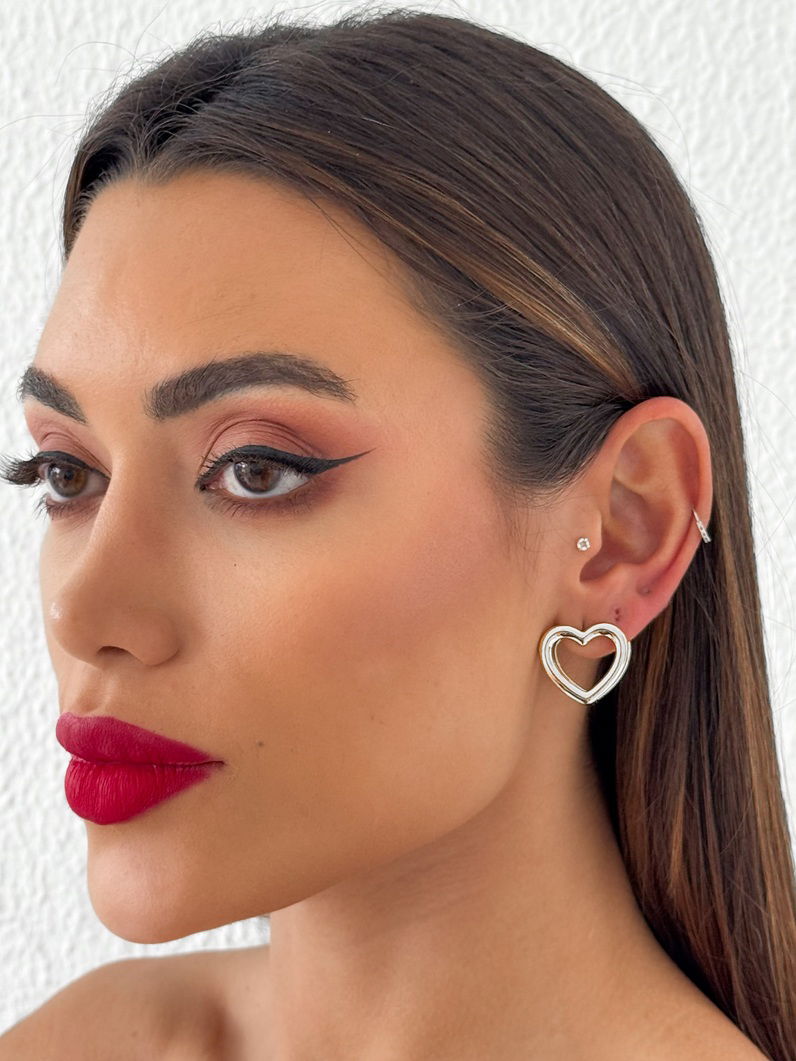 Trio de Brincos Folheado a Ouro 18k e Prata Coração Vazado