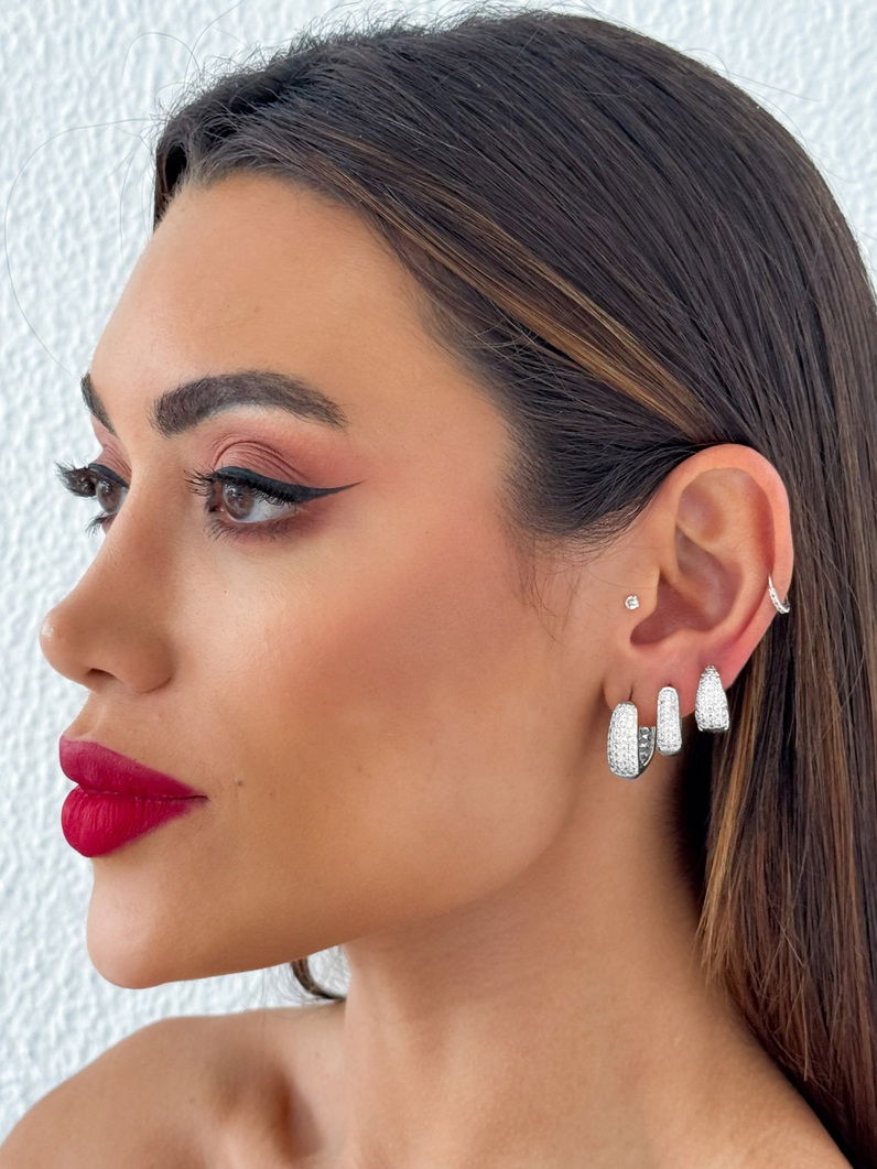 Trio de Brincos Folheado a Ouro 18k e Prata Cravejado