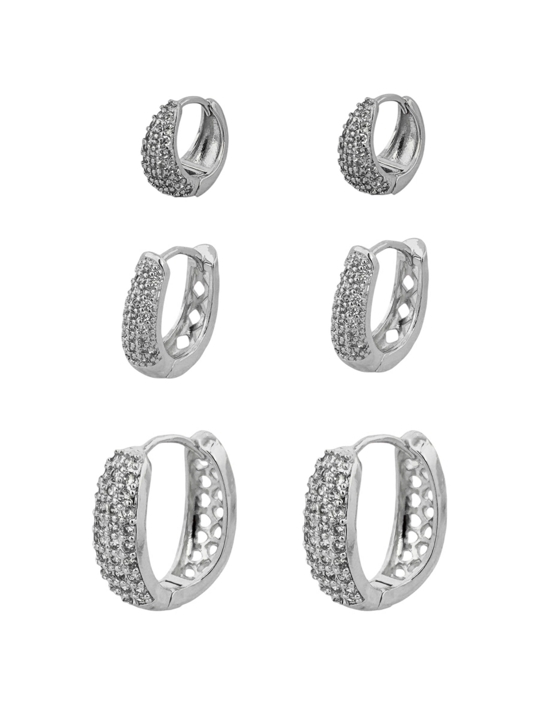 Trio de Brincos Folheado a Ouro 18k e Prata Cravejado