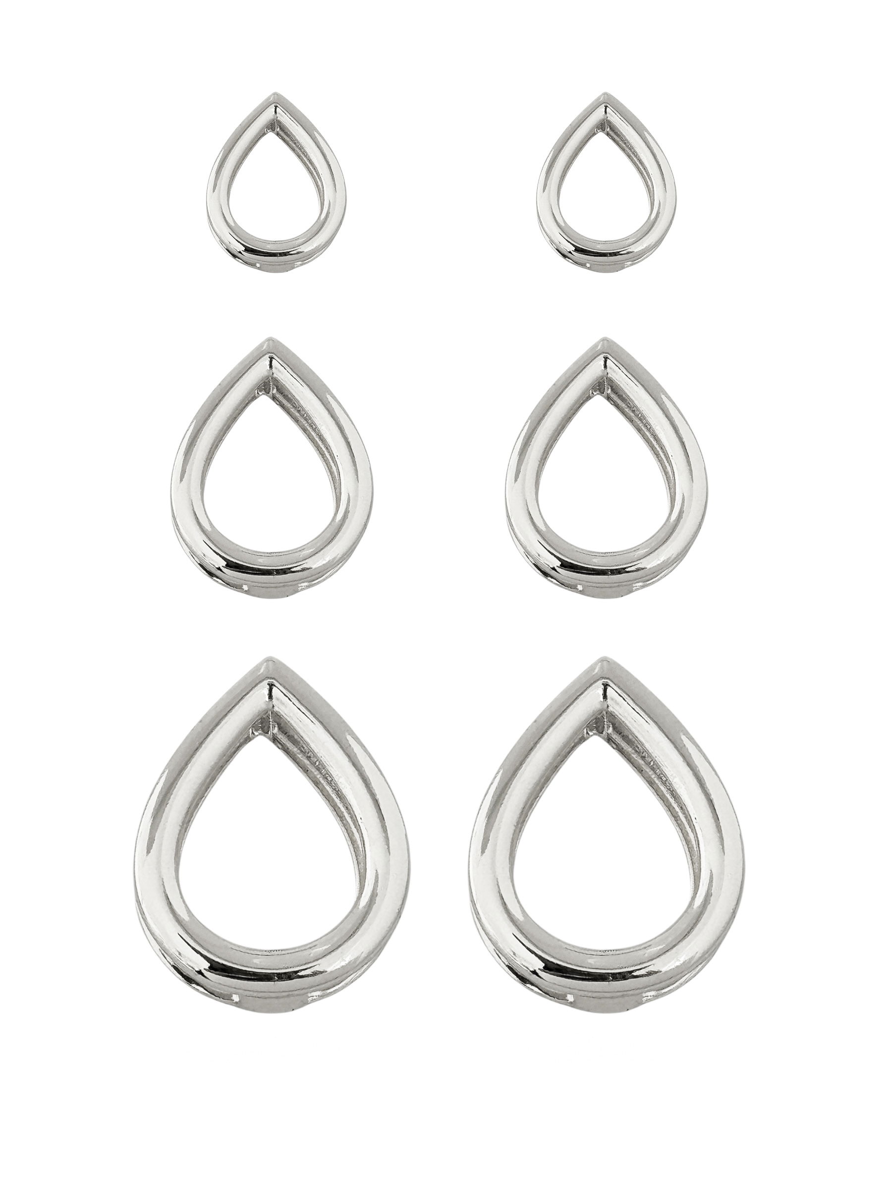 Trio de Brincos Folheado a Ouro 18k e Prata Design Gotas Vazadas