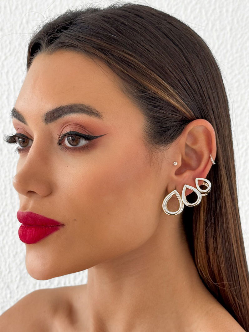 Trio de Brincos Folheado a Ouro 18k e Prata Design Gotas Vazadas