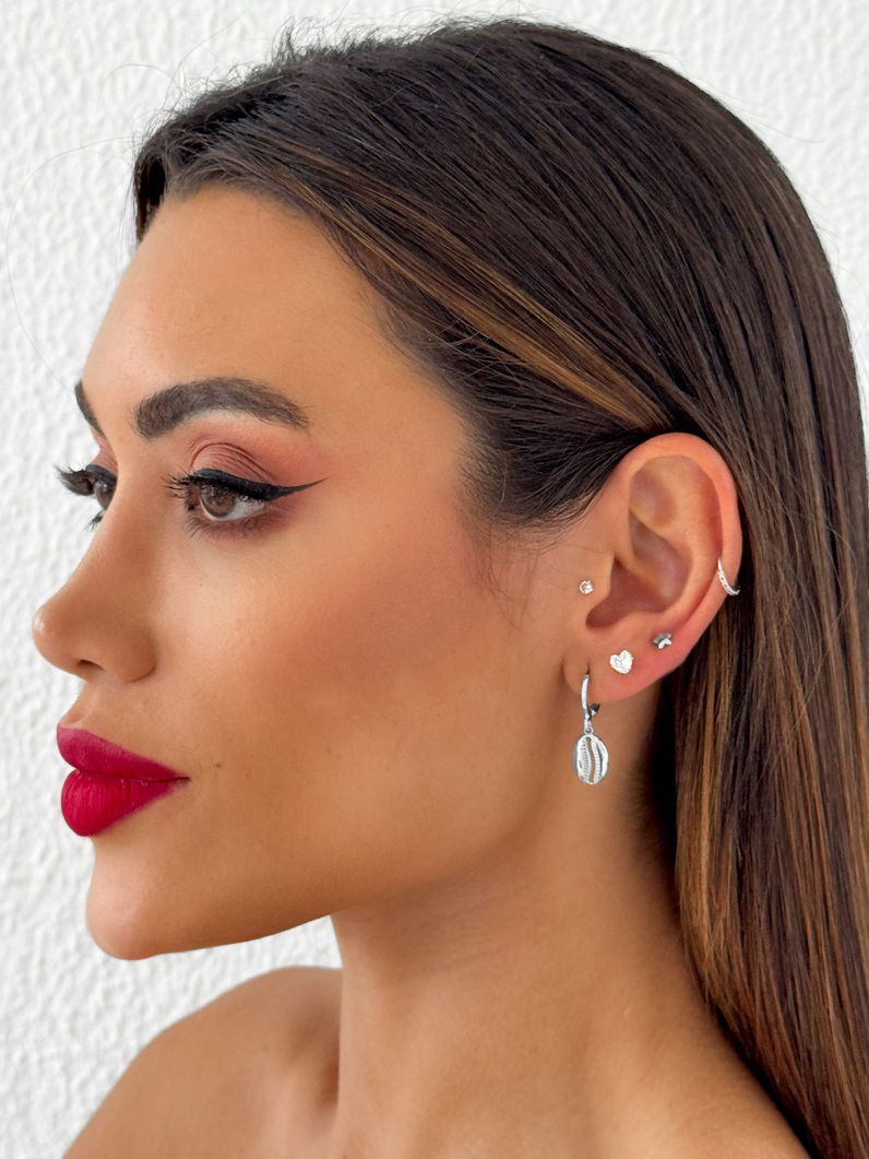 Trio de Brincos Folheado a Ouro 18k e Prata Estrelas Com Coração Cristal