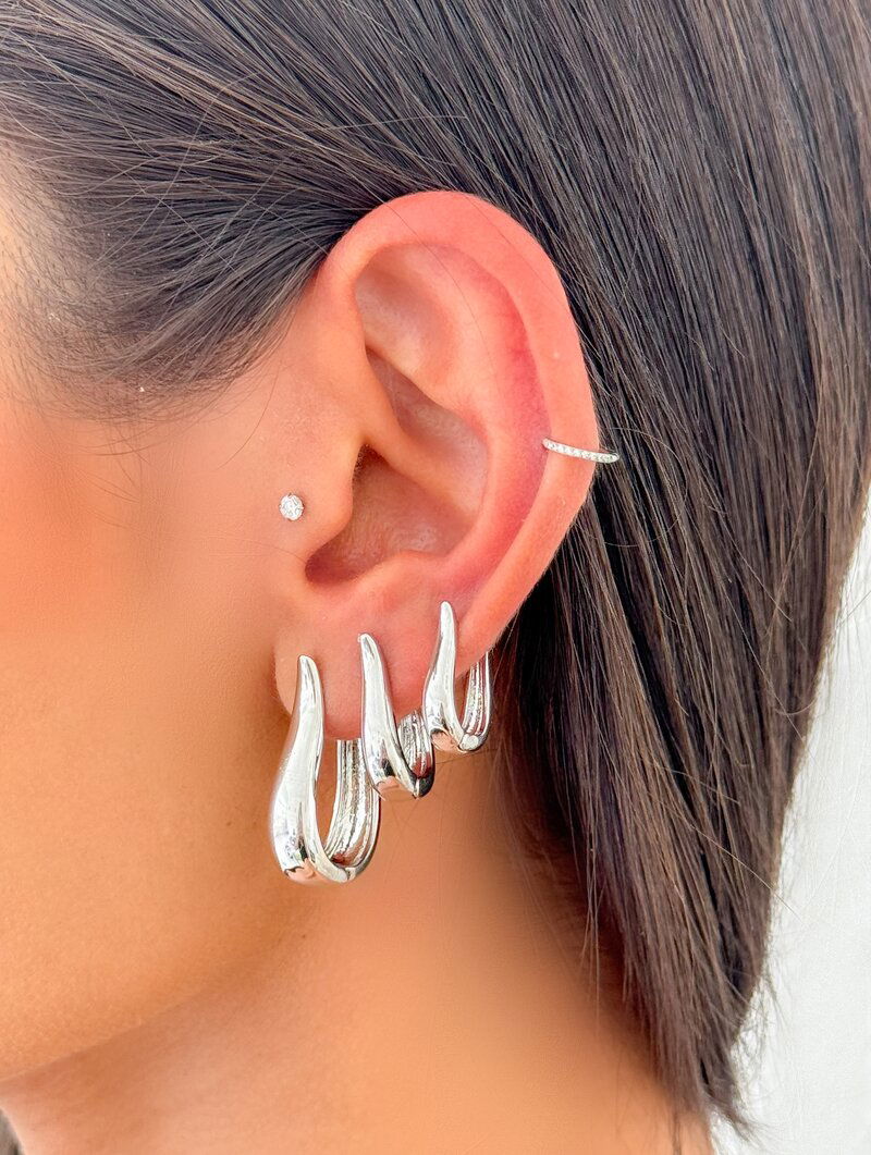 Trio de Brincos Folheado a Ouro 18k e Prata Gotas Lisas