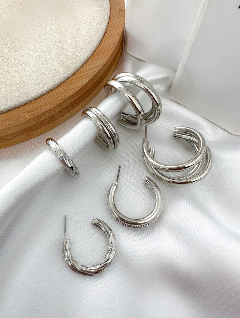 Trio de Brincos Folheado a Ouro 18k e Prata Maxi Argolas
