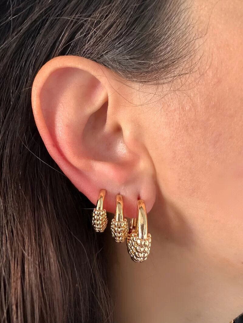 Trio de Brincos Folheados a Ouro 18k e Prata Argola com Detalhes Trabalhados
