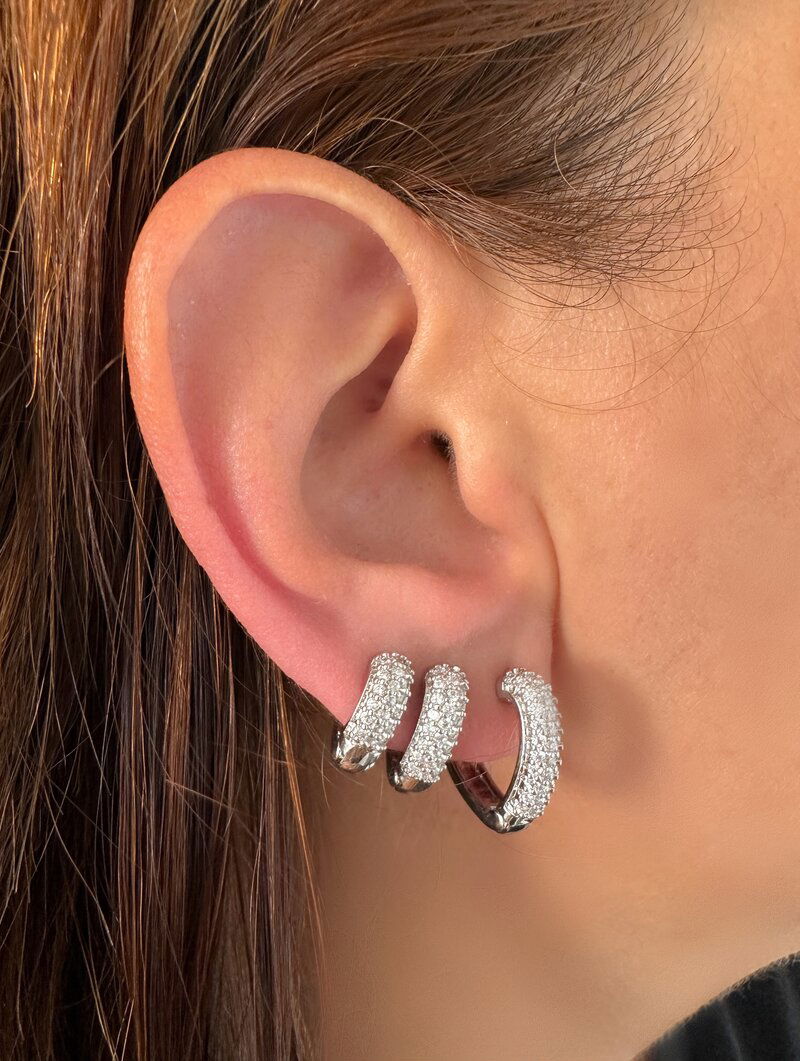 Trio de Brincos Folheados a Ouro 18k e Prata Argola Coração Cravejado