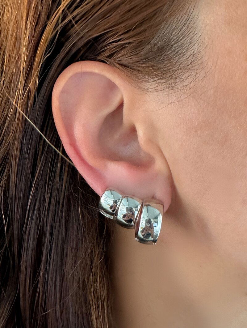 Trio De Brincos Folheados a Ouro 18k e Prata Argola Grossa Lisa