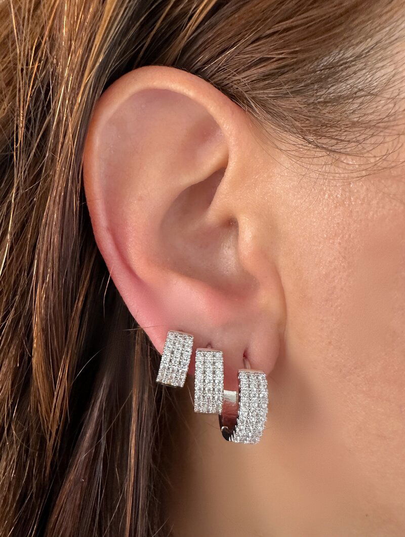 Trio de Brincos Folheados a Ouro 18k e Prata Argolas Cravejadas