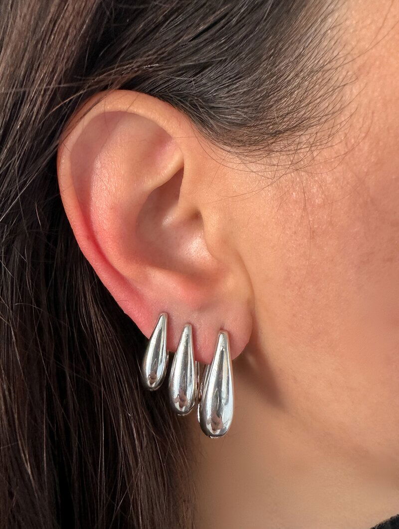 Trio de Brincos Folheados a Ouro 18k e Prata Argolas Design Gota Lisa