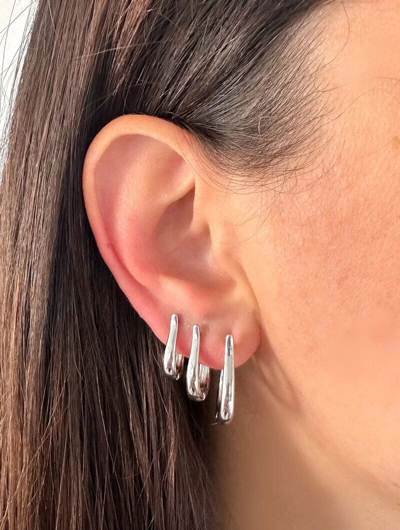 Trio de Brincos Folheados a Ouro 18k e Prata Argolas Ovais