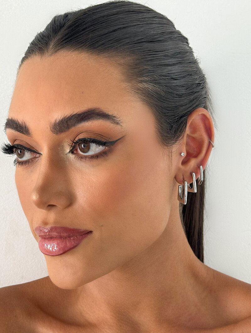 Trio de Brincos Folheados a Ouro 18k e Prata Argolas Quadradas Lisas