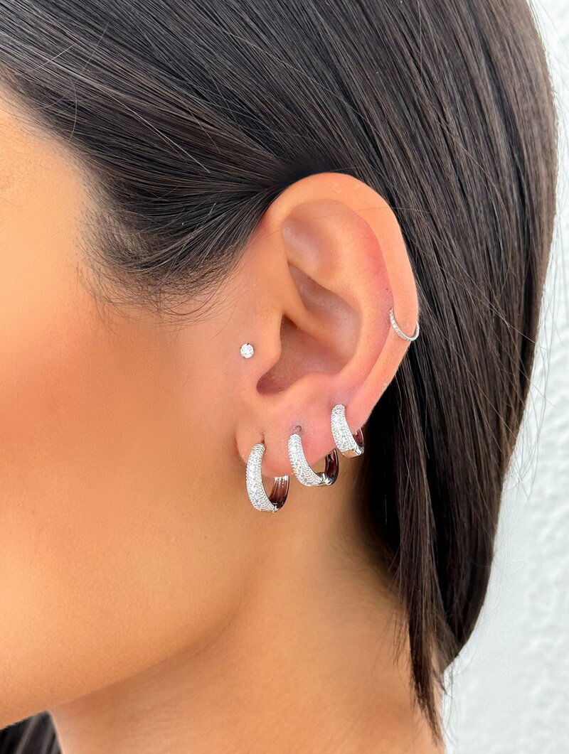 Trio de Brincos Folheados a Ouro 18k e Prata Argolinhas com Micro Zircônias