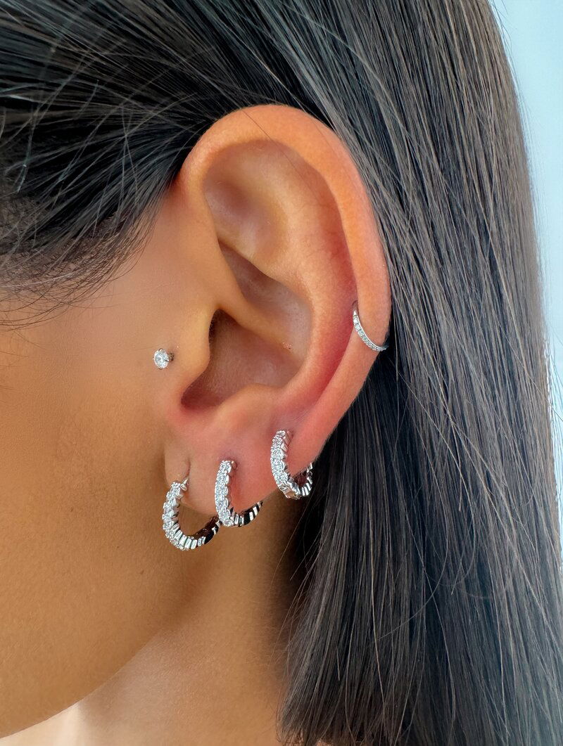 Trio de Brincos Folheados a Ouro 18k e Prata Argolinhas com Micro Zircônias