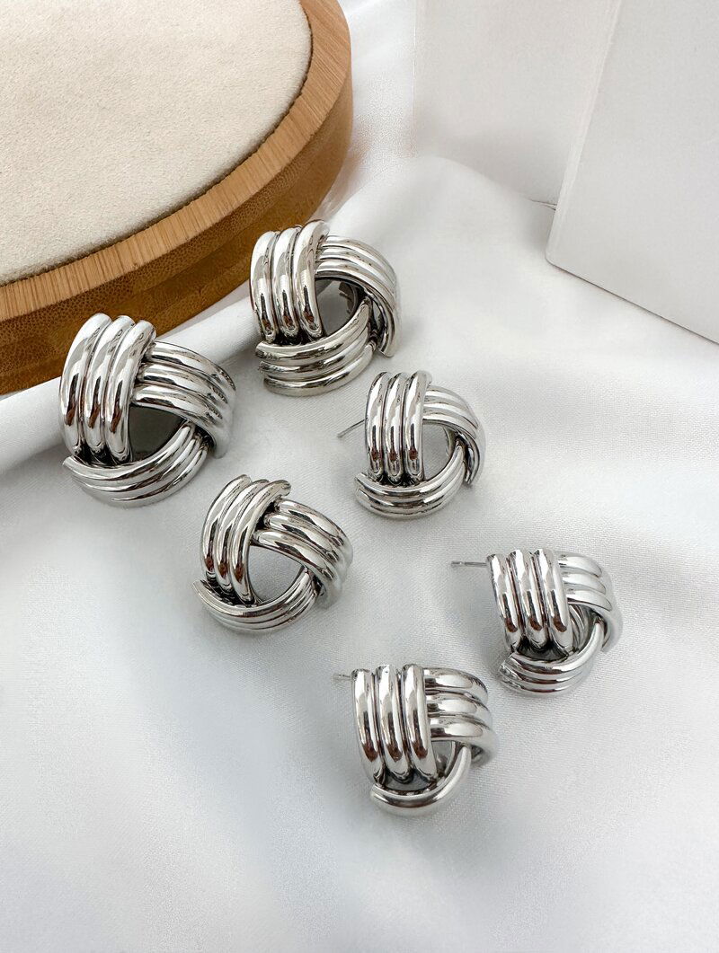 Trio de Brincos Folheados a Ouro 18k e Prata Botton Fios