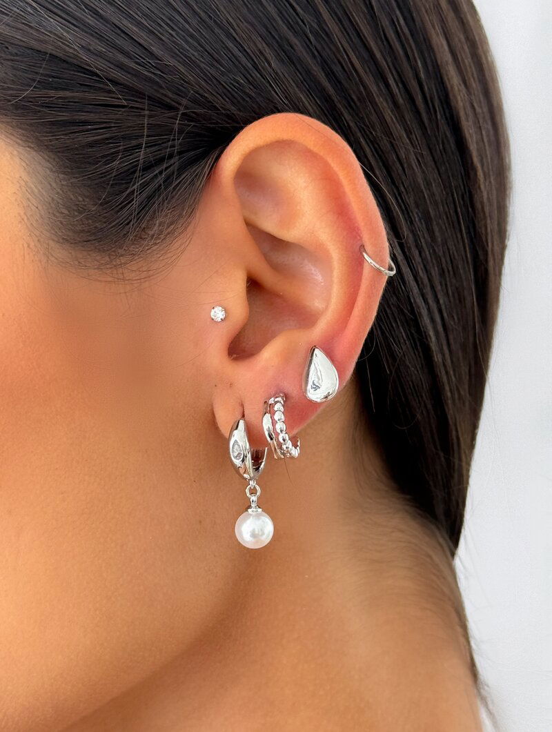 Trio de Brincos Folheados a Ouro 18k e Prata Gota, Argola Dois Fios e Argola com Pérola