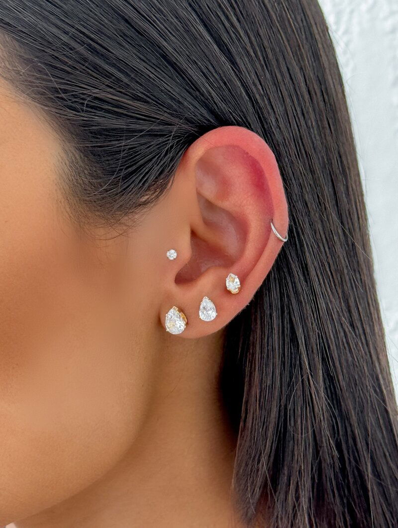 Trio de Brincos Folheados a Ouro 18k e Prata Gotas de Zircônia