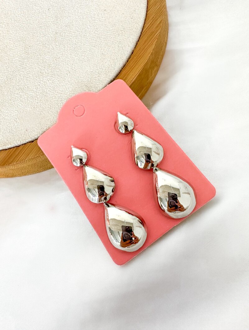 Trio de Brincos Folheados a Ouro 18k e Prata Gotas Lisas