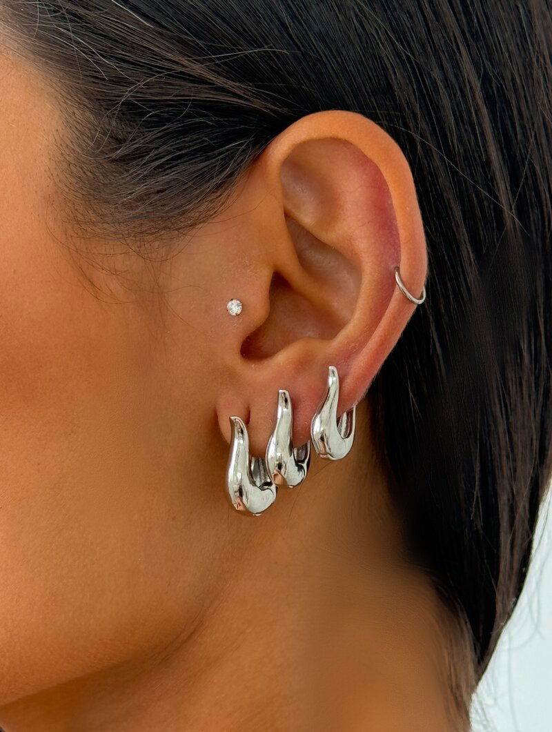 Trio de Brincos Folheados a Ouro 18k e Prata Gotas Lisas com Fecho