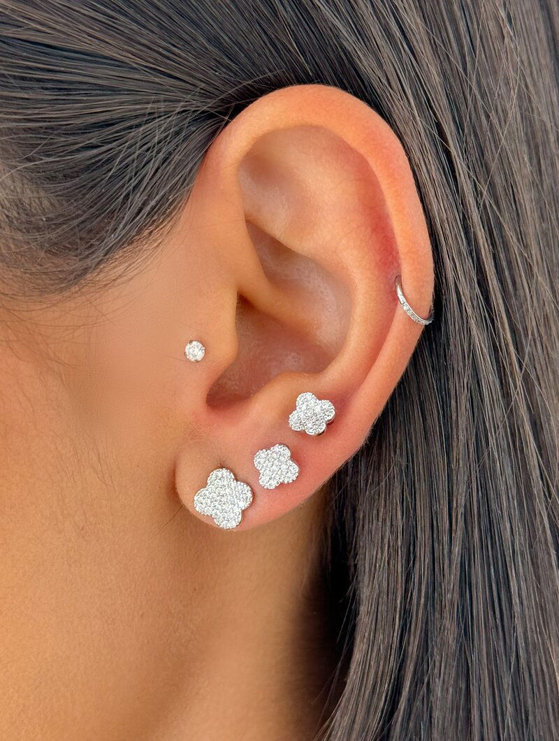 Trio de Brincos Folheados a Ouro 18k e Prata Inspiração Joalheria Cravejado