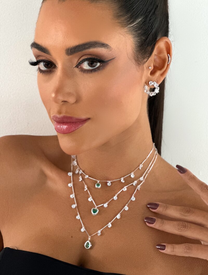 Trio de Joinhas Folheado a Ouro 18k e Prata 925 Coração e Gota de Zircônia com Cristais