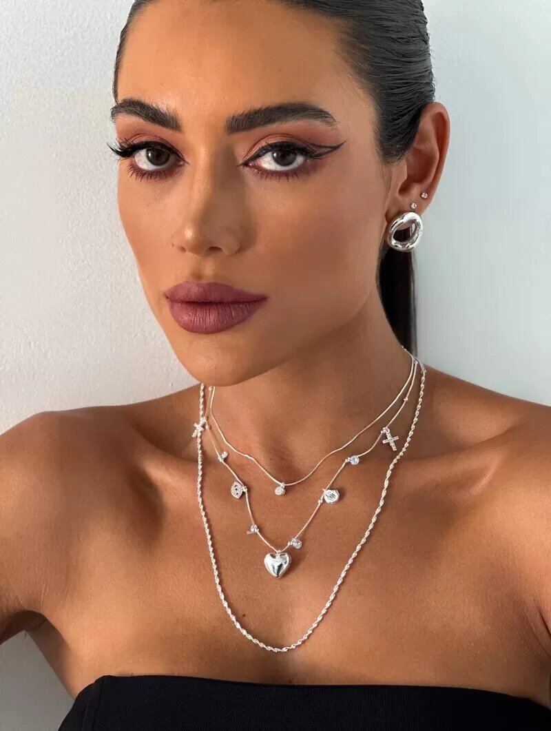 Trio de Joinhas Folheado a Ouro 18k e Prata 925 Cordão Torcido, Olho Grego e Coração