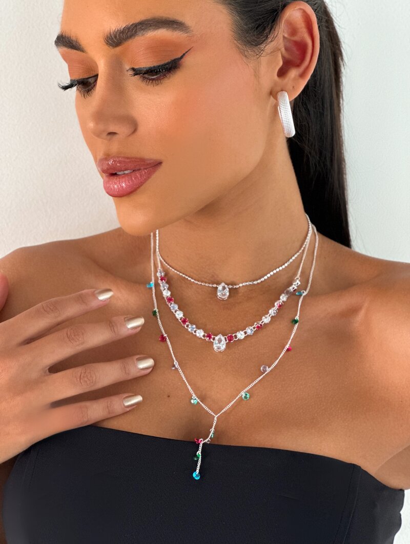 trio de joinhas folheado a ouro 18k e prata 925 pedraria e gota de zircônia.