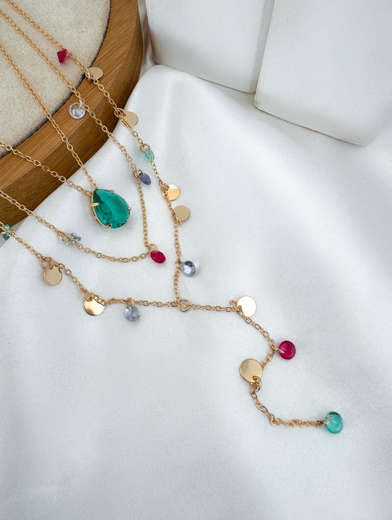 Trio de Joinhas Folheado a Ouro 18k e Prata Chapinhas, Cristais e Gota de Zircônia