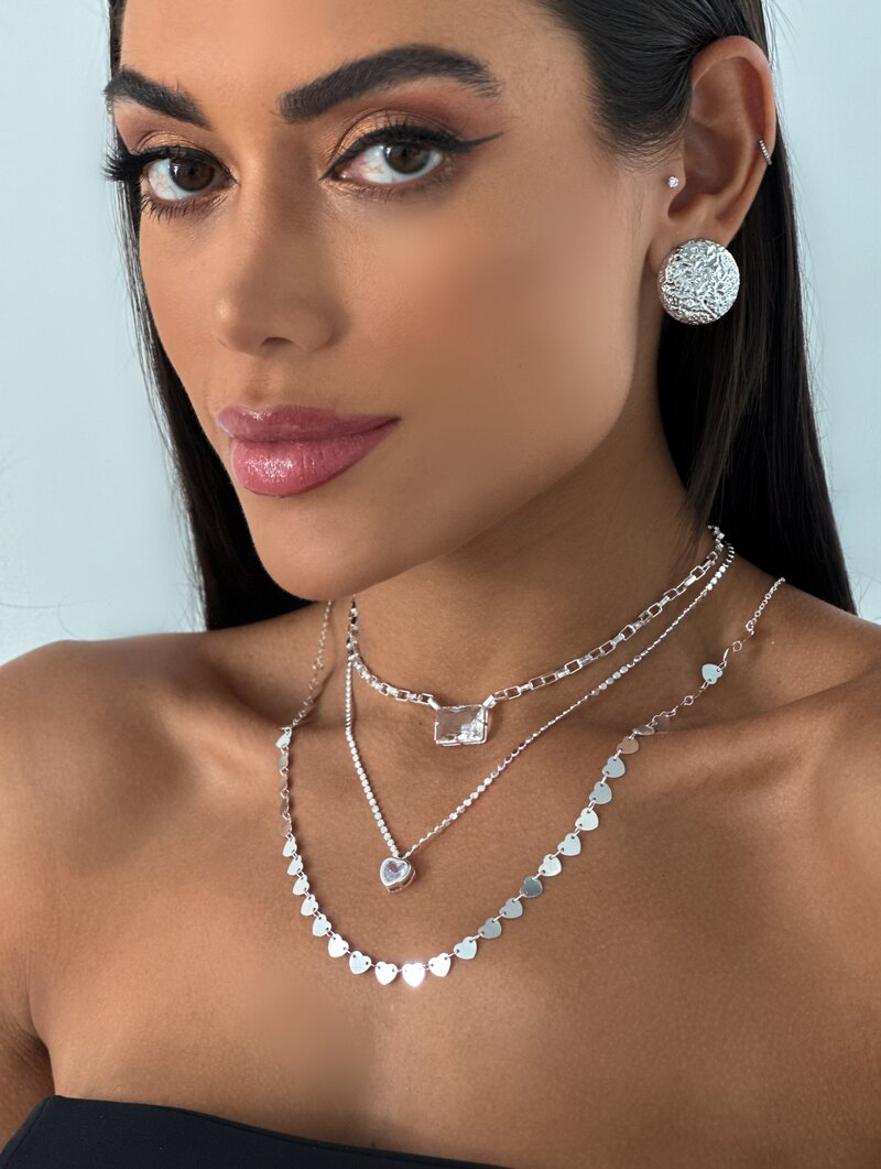 Trio de Joinhas Folheado a Ouro 18k e Prata Chapinhas de Corações e Zircônias